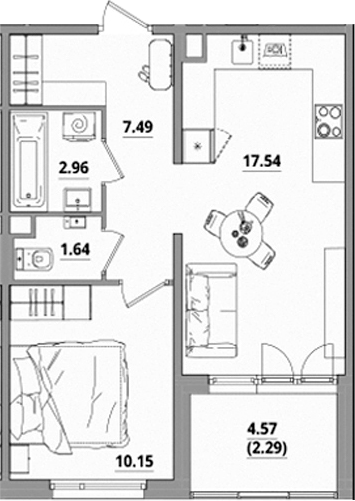 Планировка — Тишин, 2-комн., 40 м²