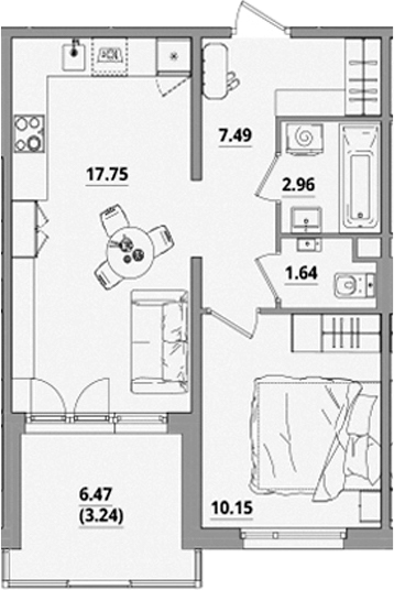 Планировка — Тишин, 2-комн., 40 м²
