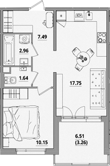 Планировка — Тишин, 2-комн., 40 м²
