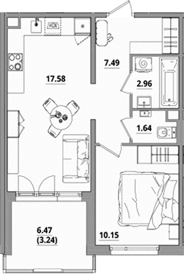 Планировка — Тишин, 2-комн., 40 м²