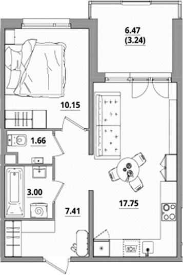 Планировка — Тишин, 2-комн., 40 м²