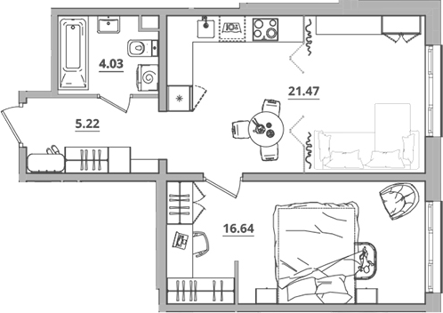 Планировка — Тишин, 2-комн., 47 м²