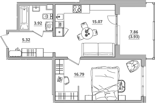 Планировка — Тишин, 2-комн., 41 м²