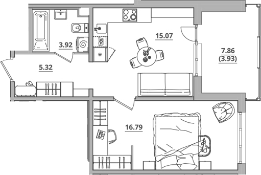 Планировка — Тишин, 2-комн., 41 м²