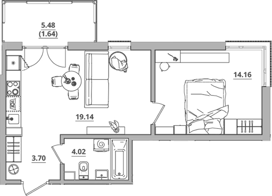Планировка — Тишин, 2-комн., 41 м²