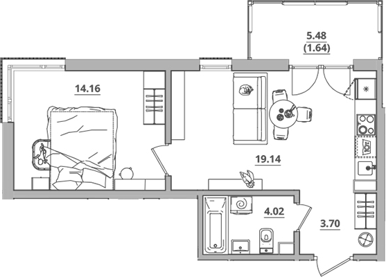Планировка — Тишин, 2-комн., 41 м²