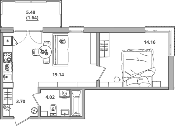 Планировка — Тишин, 2-комн., 41 м²