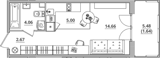 Планировка — Тишин, Студия, 26 м²