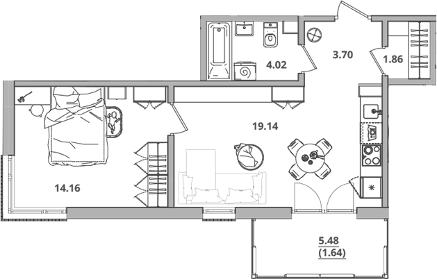 Планировка — Тишин, 2-комн., 43 м²