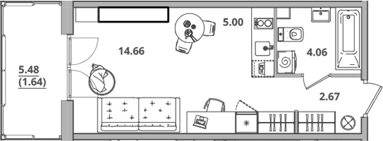 Планировка — Тишин, Студия, 26 м²