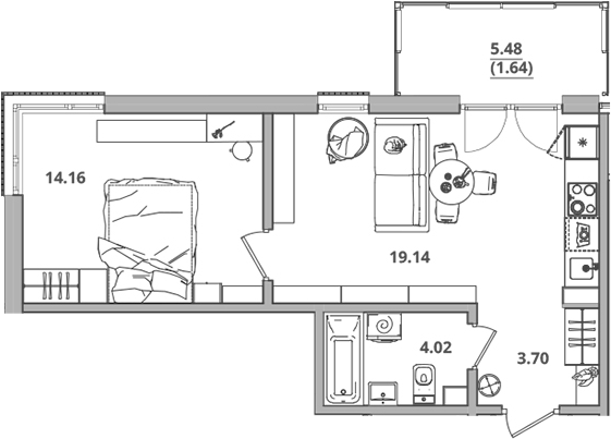Планировка — Тишин, 2-комн., 41 м²