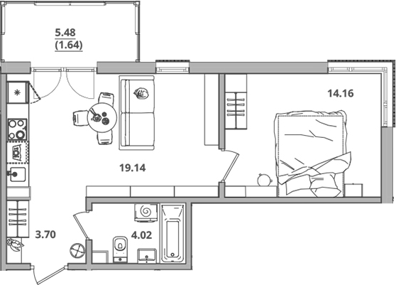 Планировка — Тишин, 2-комн., 41 м²