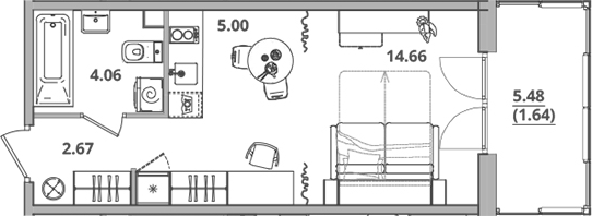 Планировка — Тишин, Студия, 26 м²