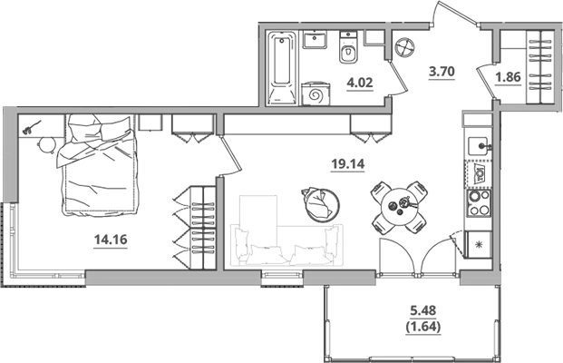 Планировка — Тишин, 2-комн., 43 м²