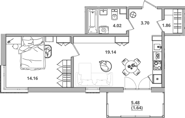 Планировка — Тишин, 2-комн., 43 м²