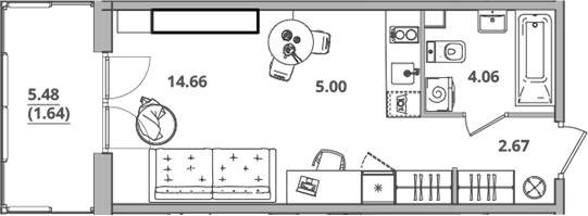Планировка — Тишин, Студия, 26 м²