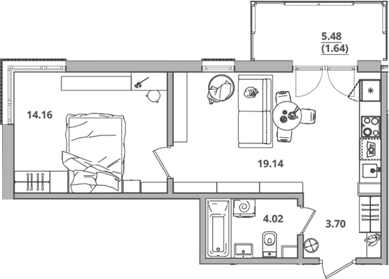 Планировка — Тишин, 2-комн., 41 м²