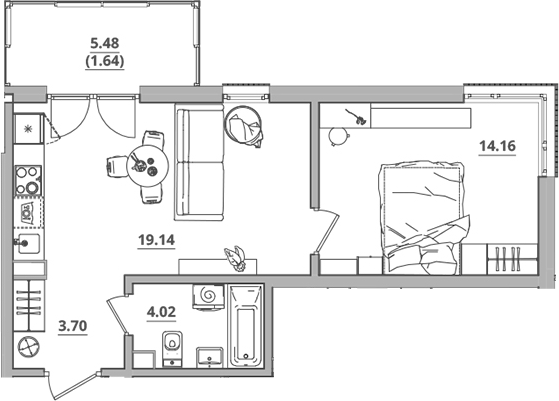 Планировка — Тишин, 2-комн., 41 м²