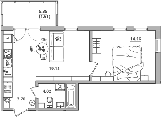 Планировка — Тишин, 2-комн., 41 м²