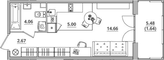 Планировка — Тишин, Студия, 26 м²