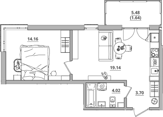 Планировка — Тишин, 2-комн., 41 м²