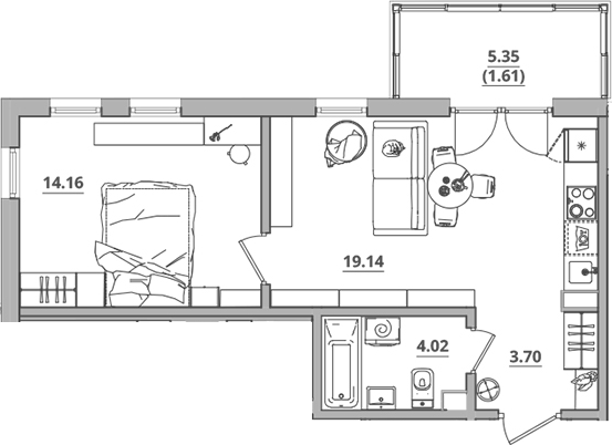 Планировка — Тишин, 2-комн., 41 м²