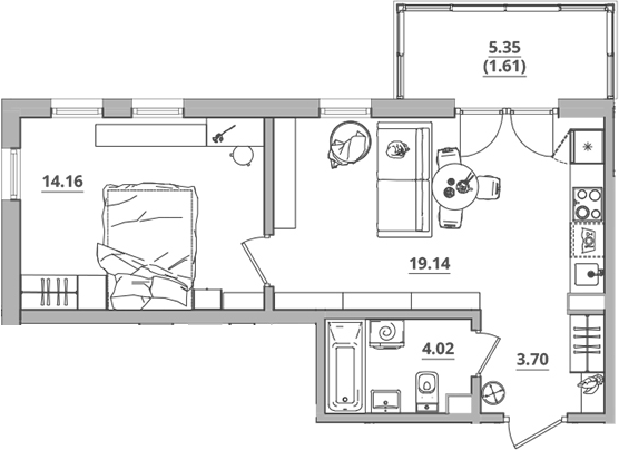Планировка — Тишин, 2-комн., 41 м²