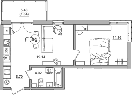 Планировка — Тишин, 2-комн., 41 м²