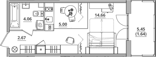 Планировка — Тишин, Студия, 26 м²