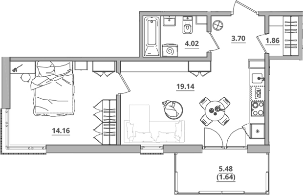 Планировка — Тишин, 2-комн., 43 м²