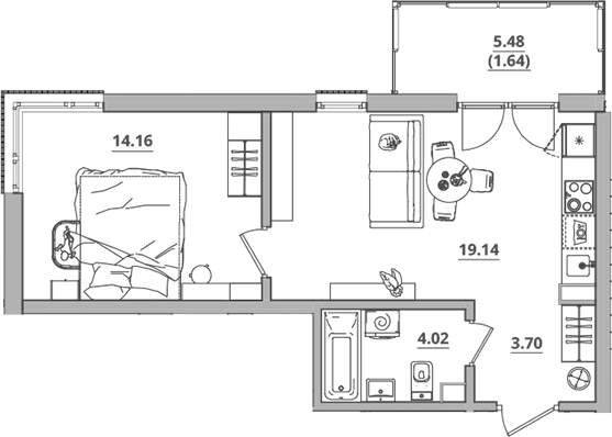 Планировка — Тишин, 2-комн., 41 м²