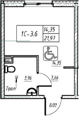 Планировка — Зум на Неве, Студия, 22 м²