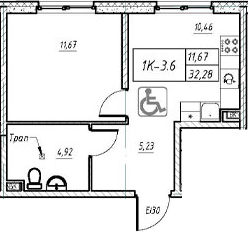 Планировка — Зум на Неве, 1-комн., 32 м²