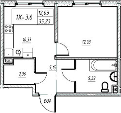 Планировка — Зум на Неве, 1-комн., 35 м²