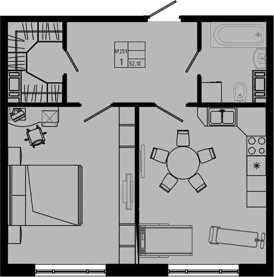 Планировка — PIXEL, 1-комн., 52 м²