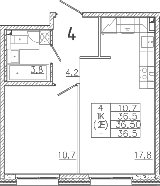 Планировка — Лисино, 2-комн., 37 м²