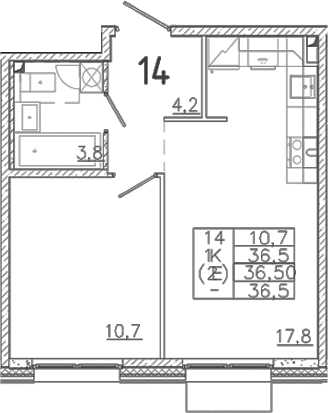 Планировка — Лисино, 2-комн., 37 м²