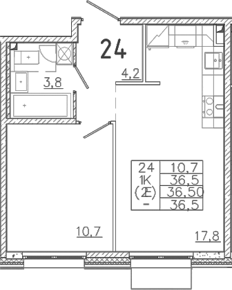 Планировка — Лисино, 2-комн., 37 м²
