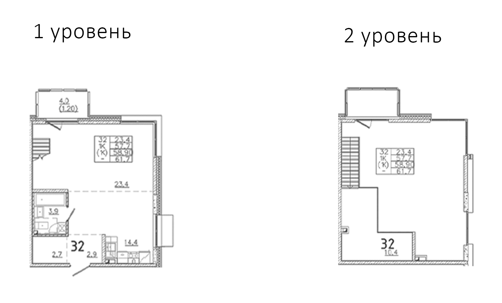 Планировка — Лисино, 1-комн., 47 м²