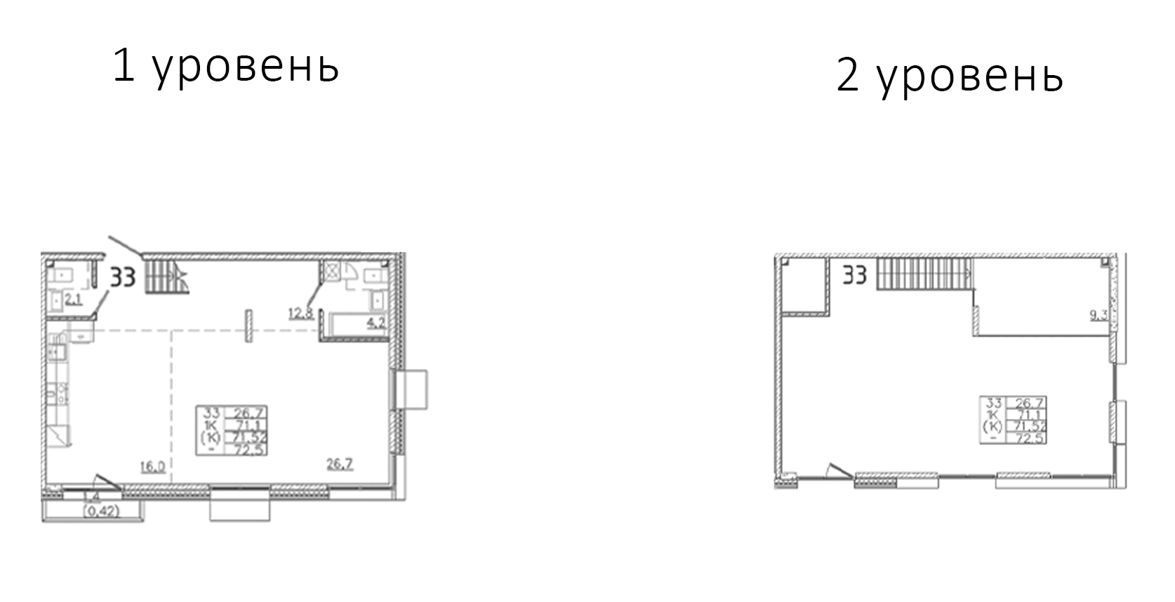 Планировка — Лисино, 1-комн., 62 м²