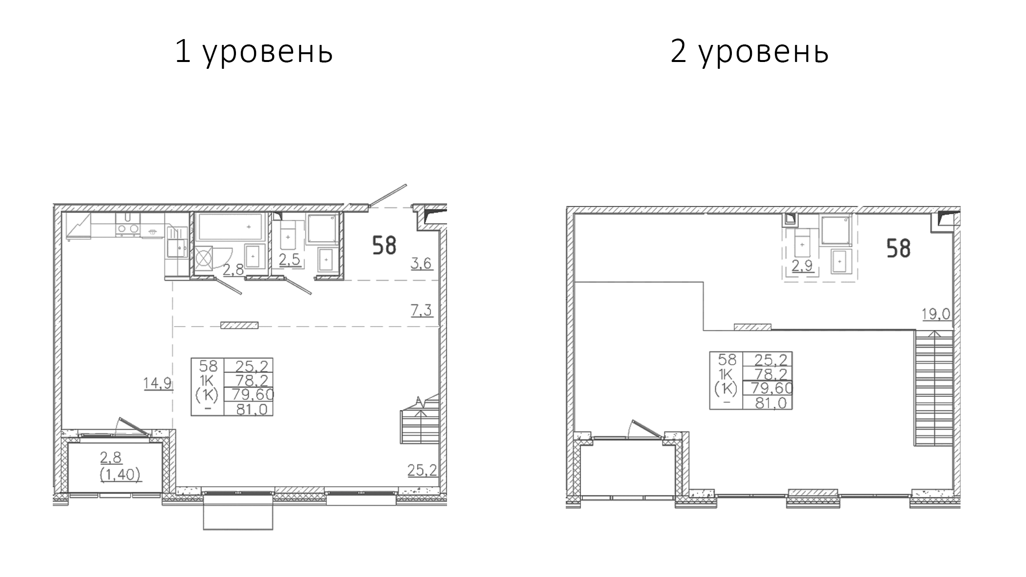 Планировка — Лисино, 1-комн., 59 м²