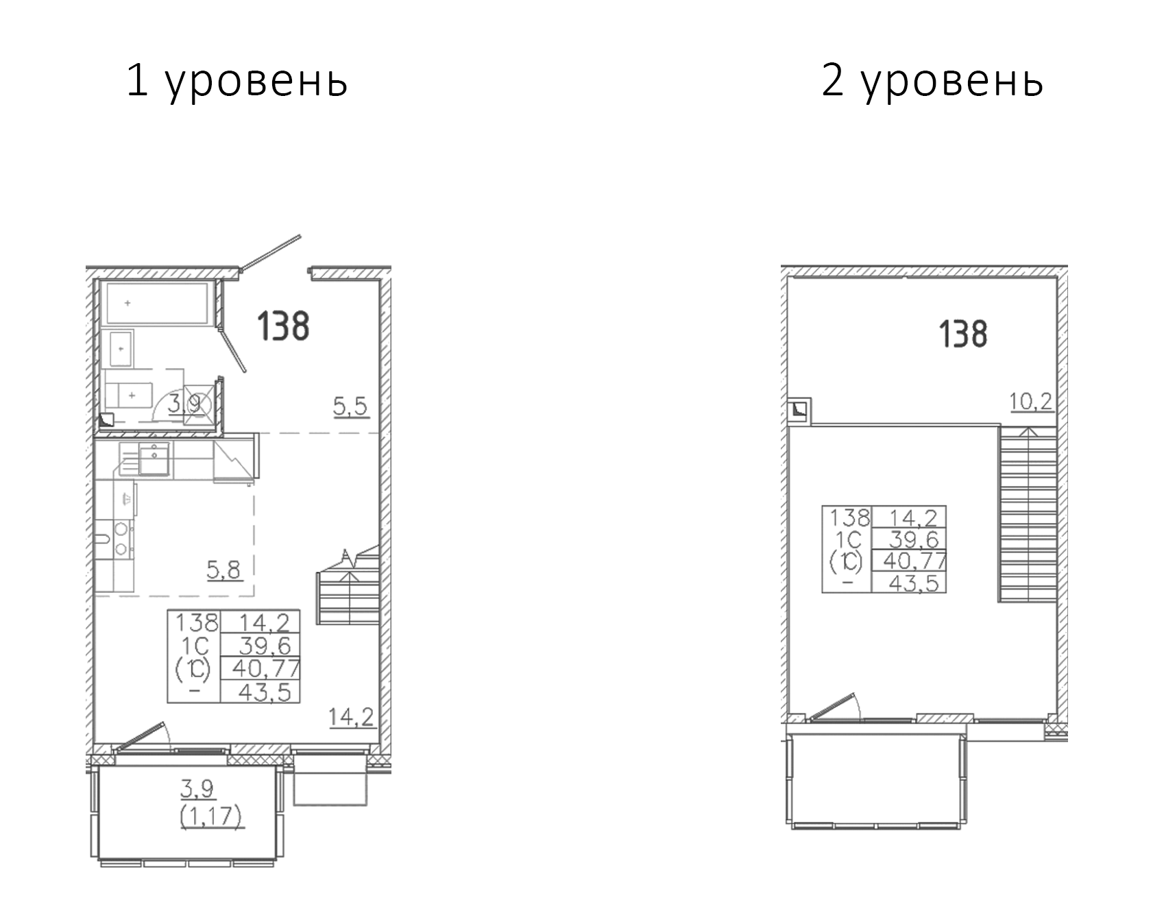 Планировка — Лисино, Студия, 40 м²