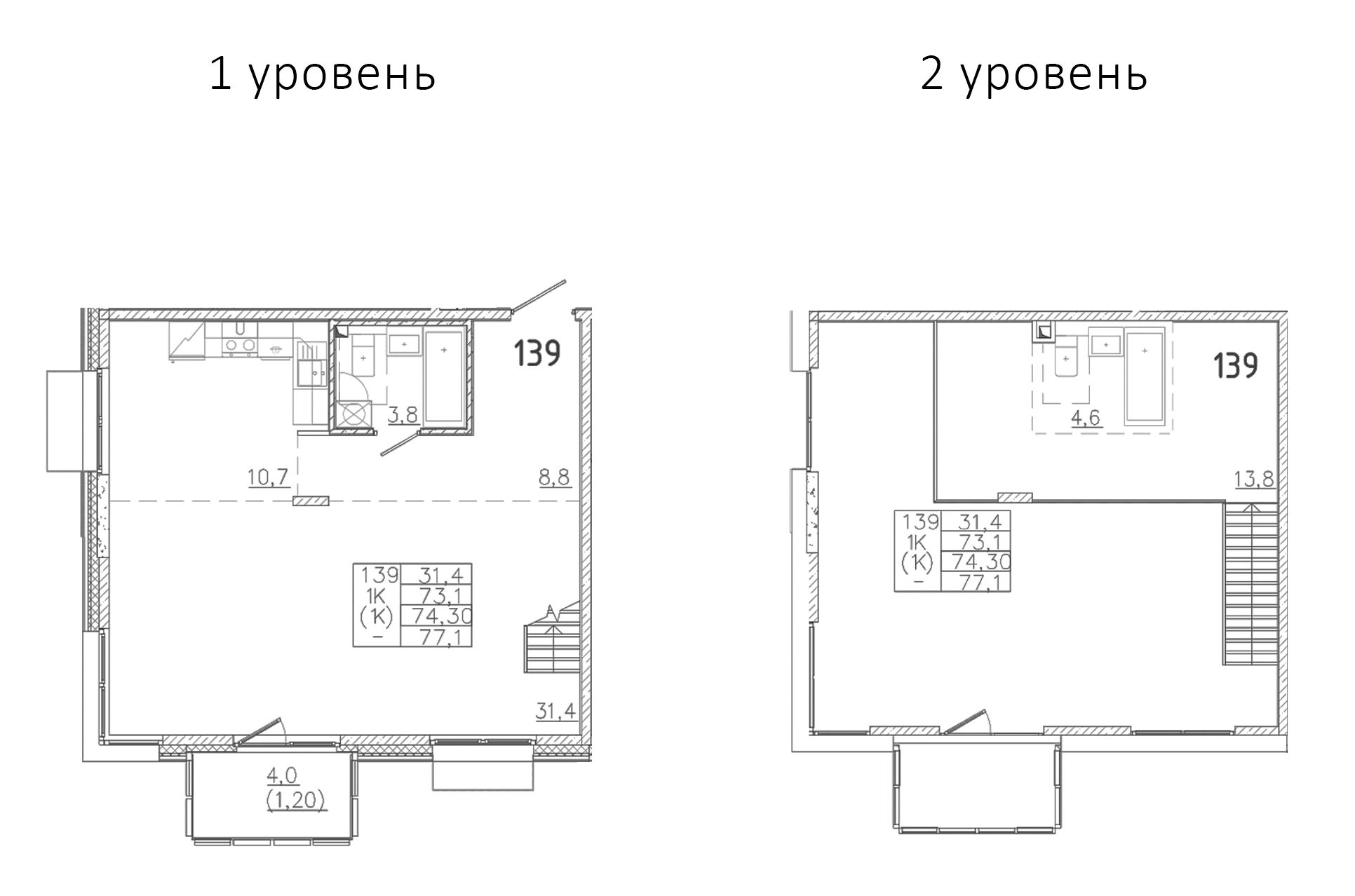 Планировка — Лисино, 1-комн., 73 м²