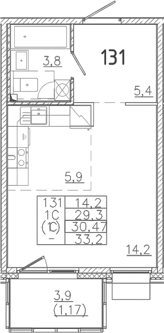 Планировка — Лисино, Студия, 29 м²