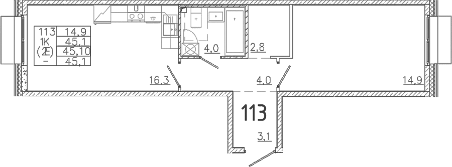 Планировка — Лисино, 2-комн., 45 м²