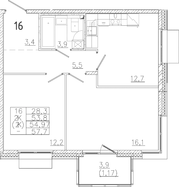 Планировка — Лисино, 2-комн., 54 м²