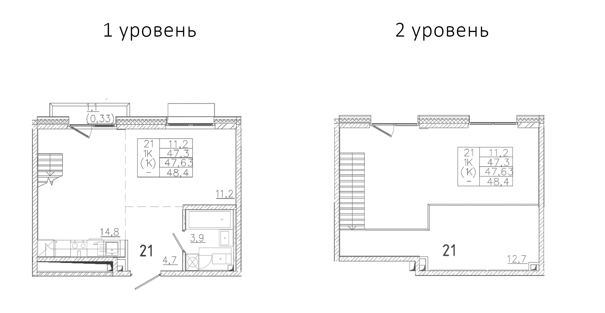 Планировка — Лисино, 1-комн., 35 м²