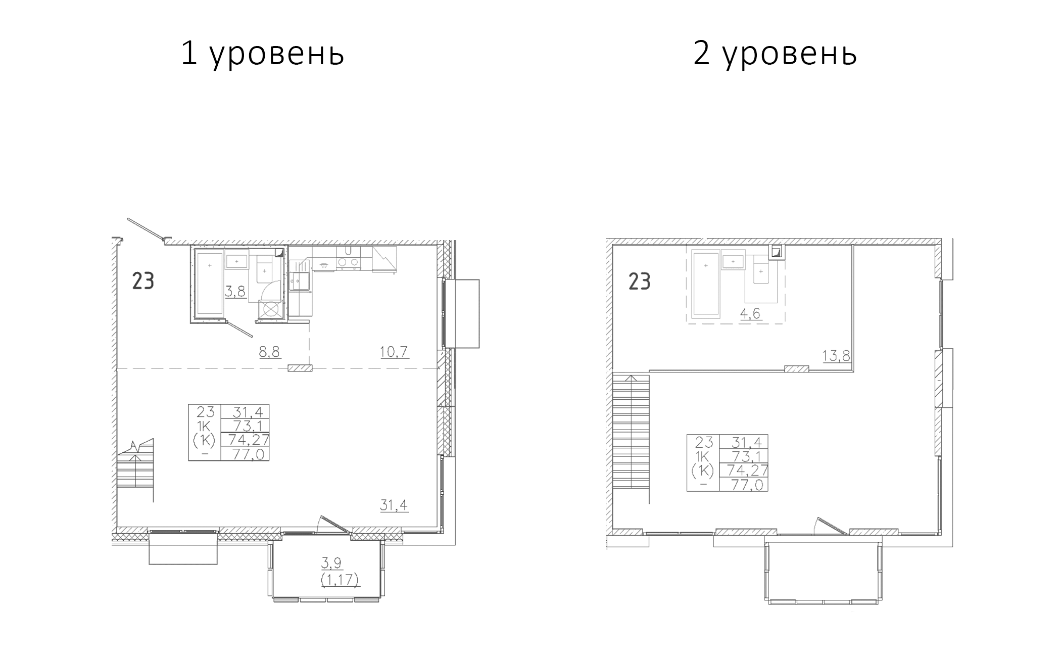 Планировка — Лисино, 1-комн., 59 м²