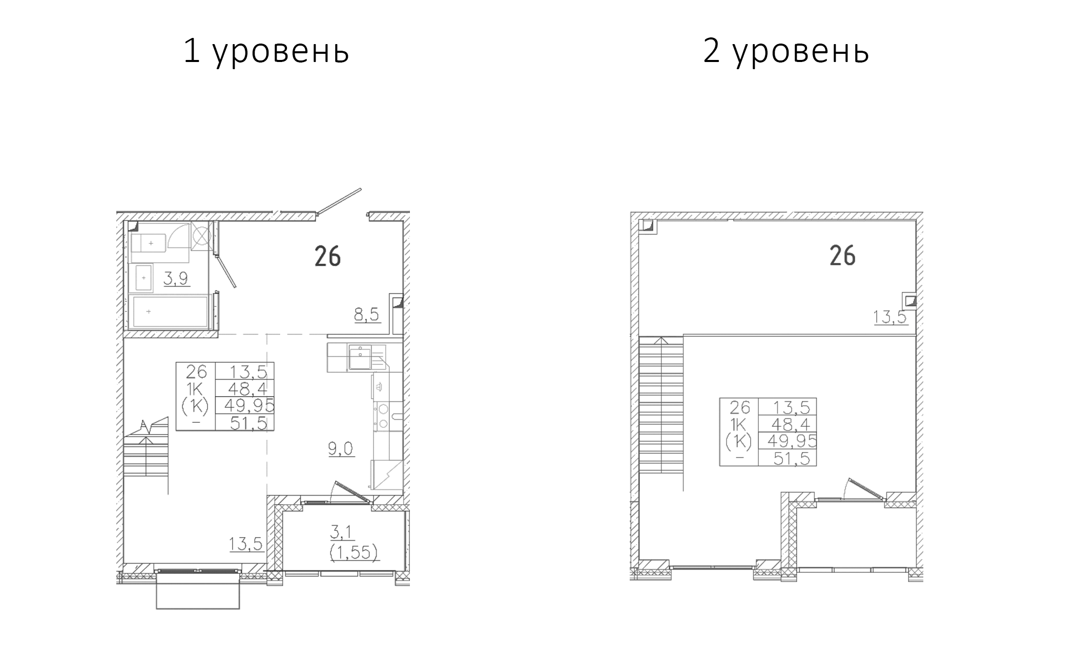 Планировка — Лисино, 1-комн., 35 м²