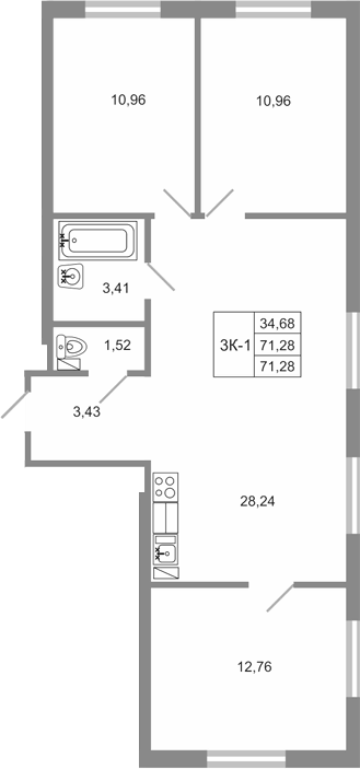 Планировка — Стороны света 2, 4-комн., 70 м²